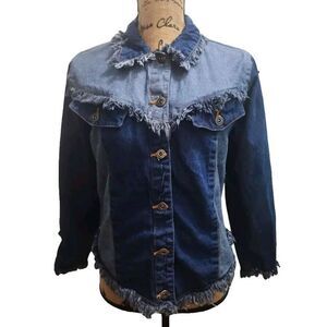 Starwear‎ Jeans Womens Size M Denim Jacket Dark Wash Fringe Detail